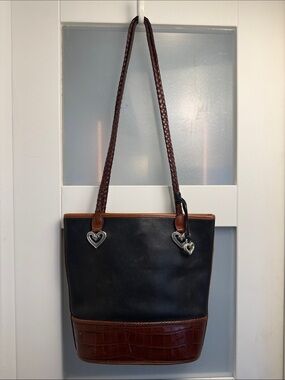 Vintage Brighton Leather Tote Bag Braided Straps Silver Heart Hardware